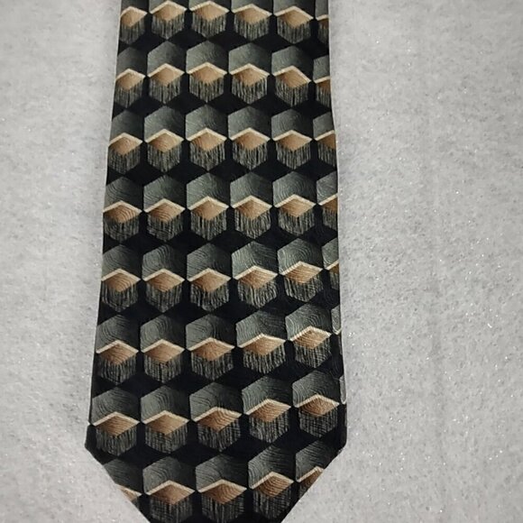 JF J Ferrar Mens Black, Cream, Tan, Green, 100% Silk Classic Business Neck Tie - Picture 3 of 9